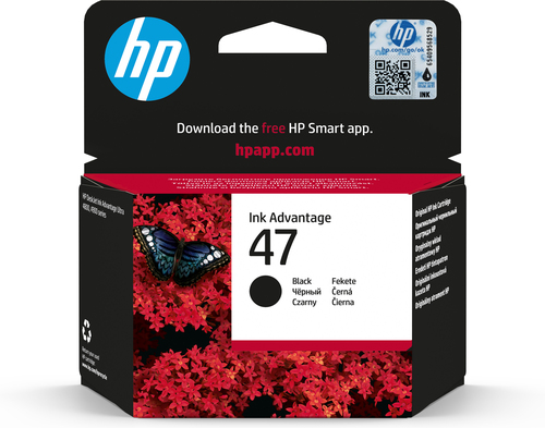 HP 47 Black Original Cartridge, Rendement standard, Noir, Encre à pigments, 26 ml, 1 pièce(s), 1300 pages
