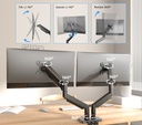 SUPPORT DOUBLE ECRANS 23 & 24 pouces Laminé À froid En Acier Mouvement Moniteur De Bureau Stand