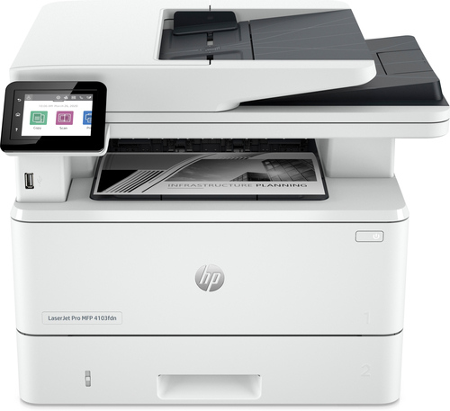 HP LaserJet Pro MFP 4103fdn Printer, Laser, Impression mono, 1200 x 1200 DPI, Copie couleur, A4, Blanc