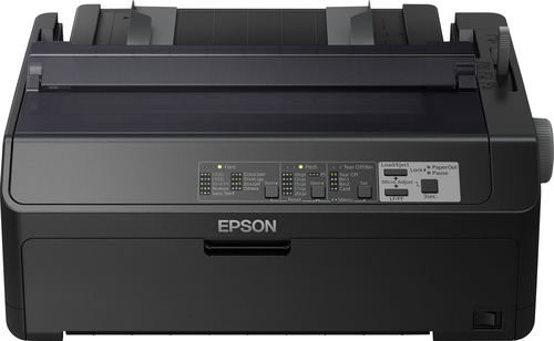 Epson LQ-590II, 550 caractères par seconde, 10 caractères par pouce, 6 copies, Code 128 (A/B/C), Code 39, EAN13, EAN8, Interleaved 2/5, POSTNET, UPC-A, UPC-E, PC437, PC708, PC720, PC850, PC858, PC864, PCAR864, ISO 8859-15, Roman 8, Italique, Enveloppes, Étiquettes, Rouleau