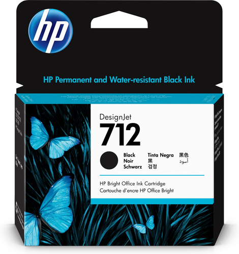 HP 712 80-ml Black DesignJet Ink Cartridge, Rendement élevé (XL), Noir, Encre à pigments, 80 ml, 1 pièce(s), Paquet unique