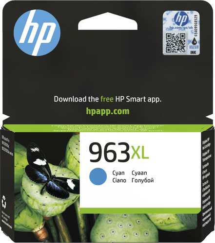 HP 963XL High Yield Cyan Original Ink Cartridge, Rendement élevé (XL), Cyan, Encre à pigments, 22,77 ml, 1 pièce(s), 1600 pages