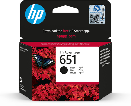HP 651 Black Original Ink Advantage Cartridge, Rendement standard, Noir, Encre à pigments, 1 pièce(s), 600 pages