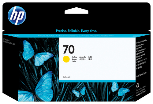 HP 70 130-ml Yellow DesignJet Ink Cartridge, Rendement standard, Jaune, Encre à pigments, 130 ml, 1 pièce(s)