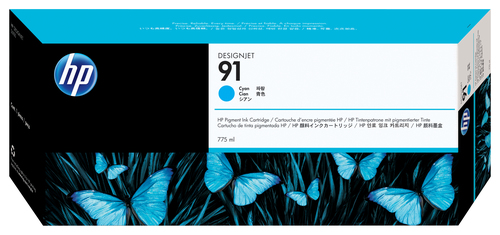 HP 91 775-ml Cyan DesignJet Pigment Ink Cartridge, Rendement standard, Cyan, Encre à pigments, 775 ml, 1 pièce(s)