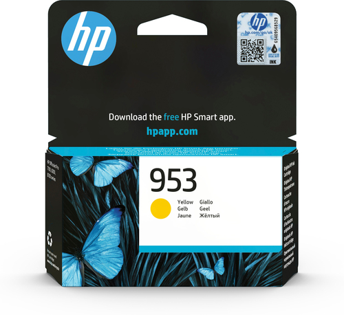 HP 953 Yellow Original Ink Cartridge, Rendement standard, Jaune, Encre à pigments, 9 ml, 1 pièce(s), Paquet unique