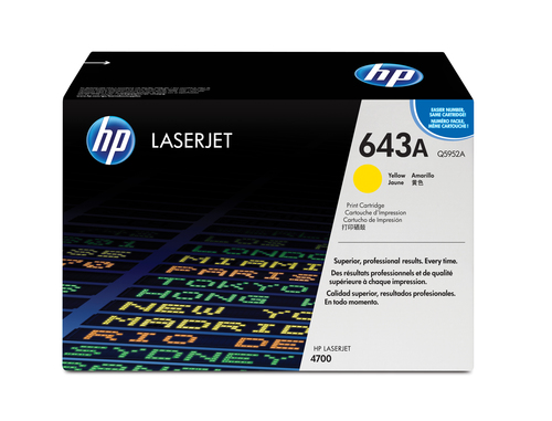 HP 643A toner LaserJet jaune authentique, 10000 pages, Jaune, 1 pièce(s)