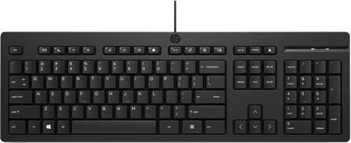 HP Clavier filaire 125, Taille réelle (100 %), Avec fil, USB, Clavier à membrane, Noir