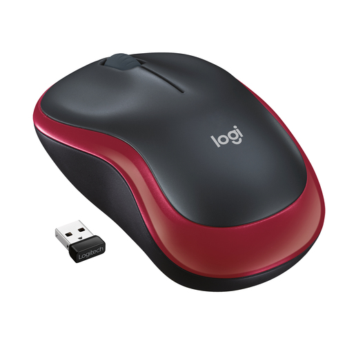 Logitech M185, Ambidextre, Optique, RF sans fil, 1000 DPI, Noir, Rouge