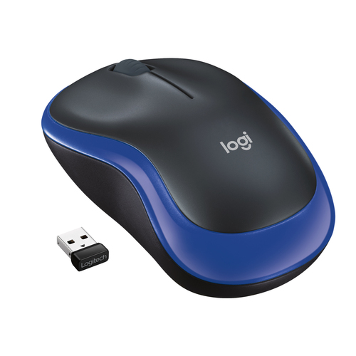 Logitech M185, Ambidextre, Optique, RF sans fil, 1000 DPI, Noir, Bleu