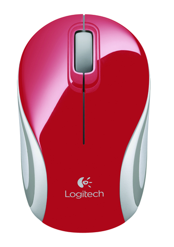 Logitech M187, Ambidextre, Optique, RF sans fil, 1000 DPI, Rouge