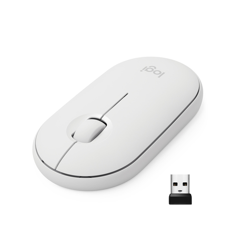 Logitech Pebble M350, Ambidextre, Optique, RF sans fil + Bluetooth, 1000 DPI, Blanc