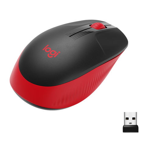 Logitech M190, Ambidextre, Optique, RF sans fil, 1000 DPI, Noir, Rouge