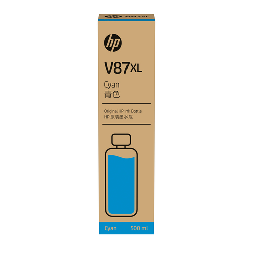 HP Cartouche d’encre cyan grande capacité V87XL en bouteille - 500 ml, DesignJet T858, DesignJet T908, DesignJet T918, Impression à jet d'encre, Cyan, 75 mm, 75 mm, 286,5 mm
