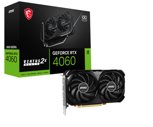 MSI VENTUS GEFORCE RTX 4060 2X BLACK 8G OC, GeForce RTX 4060, 8 Go, GDDR6, 128 bit, PCI Express 4.0