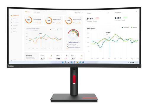 [63D4GAT1EU] Lenovo ThinkVision T34w-30, 86,4 cm (34”), Wide Quad HD, LED, 6 ms, Noir