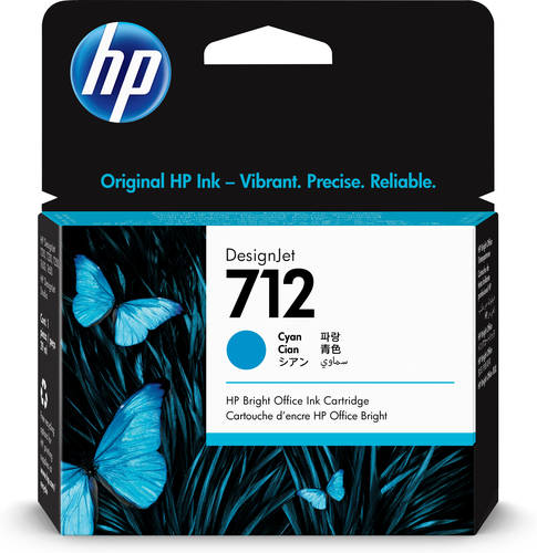 [3ED67A] HP 712 29-ml Cyan DesignJet Ink Cartridge, Rendement standard, Cyan, Encre à colorant, 27 ml, 1 pièce(s), Paquet unique