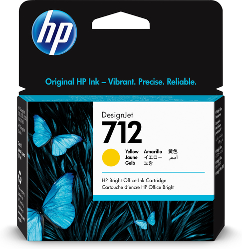 [3ED69A] HP 712 29-ml Yellow DesignJet Ink Cartridge, Rendement standard, Jaune, Encre à colorant, 29 ml, 1 pièce(s), Paquet unique