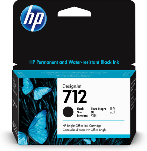 [3ED70A] HP 712 38-ml Black DesignJet Ink Cartridge, Rendement standard, Noir, Encre à pigments, 38 ml, 1 pièce(s), Paquet unique