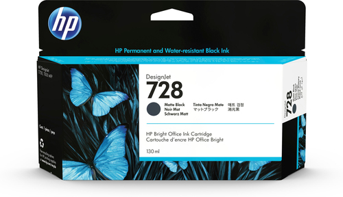 [3WX25A] HP 728 130-ml Matte Black DesignJet Ink Cartridge, Rendement standard, Noir mat, Encre à pigments, Encre à colorant, 130 ml, 1 pièce(s)