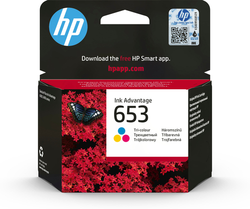 [3YM74AE] HP 653 Tri-color Original Ink Advantage Cartridge, Rendement standard, Cyan, Magenta, Jaune, Encre à colorant, 5 ml, 1 pièce(s), 200 pages