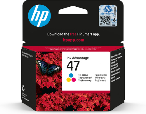 [6ZD61AE] HP 47 Tri-color Original Cartridge, Rendement standard, Cyan, Magenta, Jaune, Encre à colorant, 14 ml, 1 pièce(s), Paquet unique