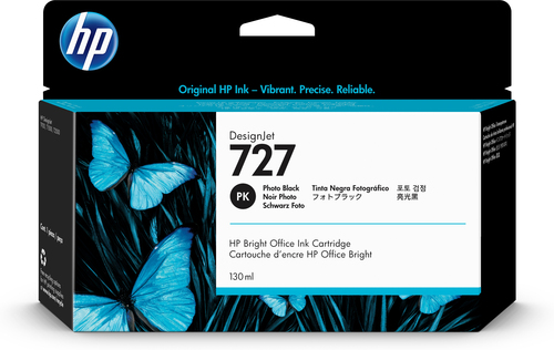 [B3P23A] HP 727 130-ml Photo Black DesignJet Ink Cartridge, Rendement standard, Photo noire, Encre à colorant, Encre à colorant, 130 ml, 1 pièce(s)