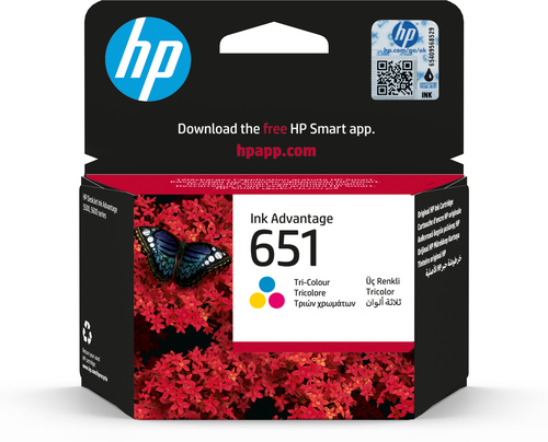 [C2P11AE] HP 651 Tri-color Original Ink Advantage Cartridge, Rendement standard, Cyan, Magenta, Jaune, Encre à colorant, 1 ml, 1 pièce(s), Multi pack