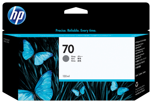 [C9450A] HP 70 130-ml Gray DesignJet Ink Cartridge, Rendement standard, Gris, Encre à pigments, 130 ml, 130 ml, 1 pièce(s)