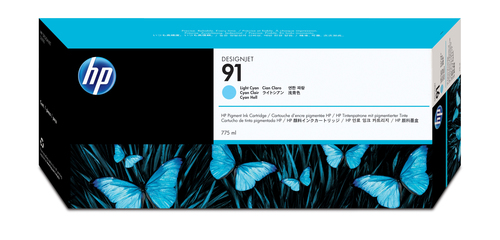 [C9470A] HP 91 775-ml Light Cyan DesignJet Pigment Ink Cartridge, Rendement standard, Cyan clair, Encre à pigments, 775 ml, 1 pièce(s)