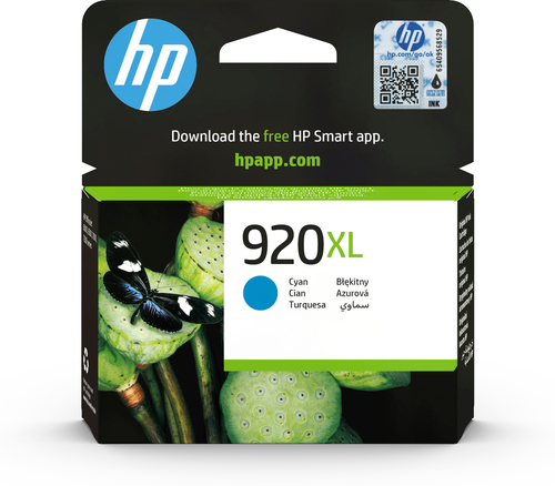 [CD972AE] HP 920XL High Yield Cyan Original Ink Cartridge, Rendement élevé (XL), Cyan, Encre à colorant, 1 pièce(s), 700 pages
