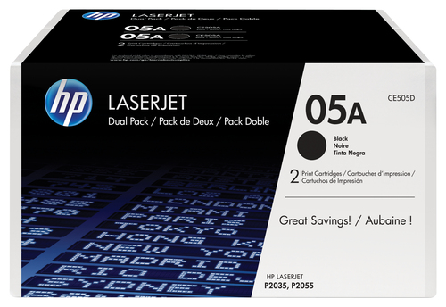 [CE505D] HP Pack de 2 toners noirs authentiques 05A LaserJet, 4600 pages, Noir, 2 pièce(s)