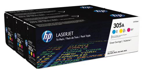 [CF370AM] HP 305A pack de 3 toners LaserJet cyan/magenta/jaune authentiques, 2600 pages, Cyan, Magenta, Jaune, 3 pièce(s)