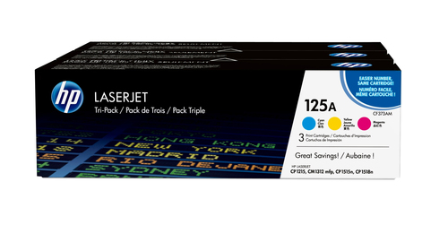[CF373AM] HP 125A 3-pack Cyan/Magenta/Yellow Original LaserJet Toner Cartridges, 1400 pages, Cyan, Magenta, Jaune, 3 pièce(s)