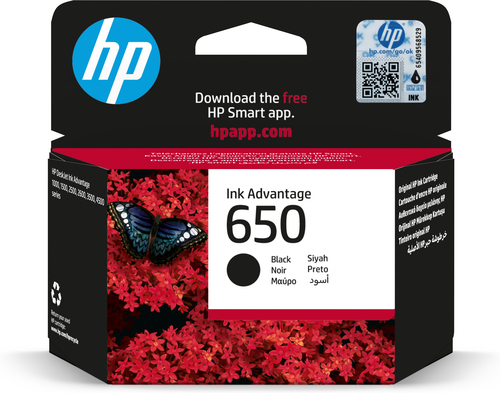 [CZ101AE] HP 650 Black Original Ink Advantage Cartridge, Rendement standard, Noir, Encre à pigments, 1 pièce(s), 360 pages