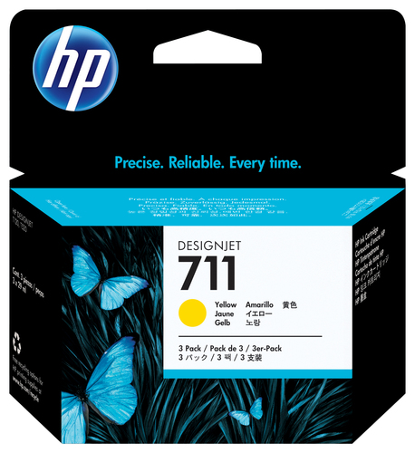 [CZ136A] HP 711 3-pack 29-ml Yellow DesignJet Ink Cartridges, Rendement standard, Jaune, Encre à colorant, 29 ml, 3 pièce(s), Multi pack