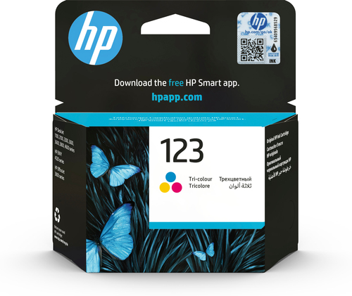 [F6V16AE] HP 123 Tri-color Original Ink Cartridge, Rendement standard, Cyan, Magenta, Jaune, Encre à colorant, 4 ml, 1 pièce(s), 100 pages