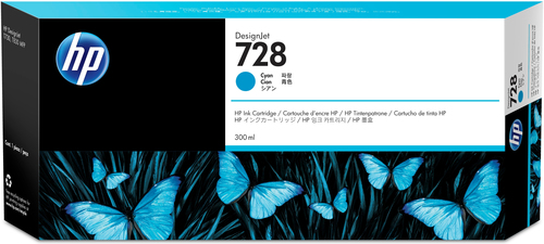 [F9K17A] HP 728 300-ml Cyan DesignJet Ink Cartridge, Rendement élevé (XL), Cyan, Encre à colorant, 300 ml, 1 pièce(s)