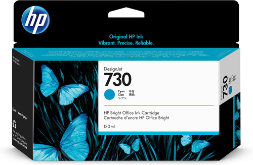 [P2V62A] HP 730 130-ml Cyan DesignJet Ink Cartridge, Rendement standard, Cyan, Encre à colorant, 130 ml, 1 pièce(s)