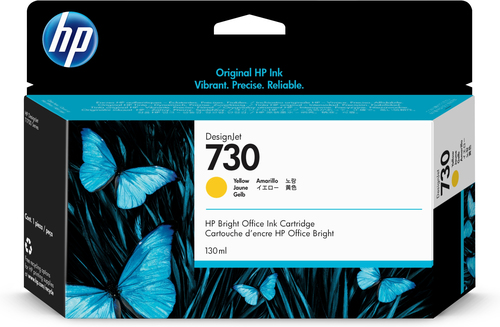 [P2V64A] HP 730 130-ml Yellow DesignJet Ink Cartridge, Rendement standard, Jaune, Encre à colorant, 130 ml, 1 pièce(s)