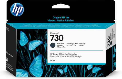 [P2V65A] HP 730 130-ml Matte Black DesignJet Ink Cartridge, Rendement standard, Noir mat, Encre à pigments, Encre à pigments, 130 ml, 1 pièce(s)