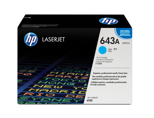 [Q5951A] HP 643A toner LaserJet cyan authentique, 10000 pages, Cyan, 1 pièce(s)