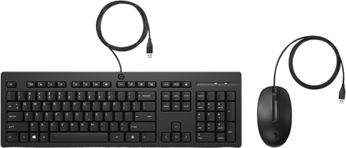 [286J4AA] HP Ensemble combiné clavier et souris filaires 225, Taille réelle (100 %), Avec fil, USB, Clavier à membrane, Noir, Souris incluse