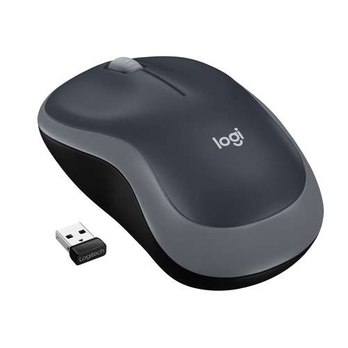 [910-002235] Logitech M185, Ambidextre, Optique, RF sans fil, 1000 DPI, Noir, Gris