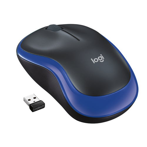 [910-002236] Logitech M185, Ambidextre, Optique, RF sans fil, 1000 DPI, Noir, Bleu