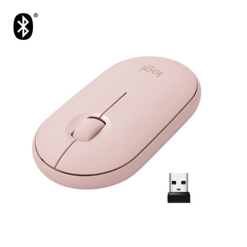 [910-005717] Logitech Pebble M350, Ambidextre, Optique, RF sans fil + Bluetooth, 1000 DPI, Rose