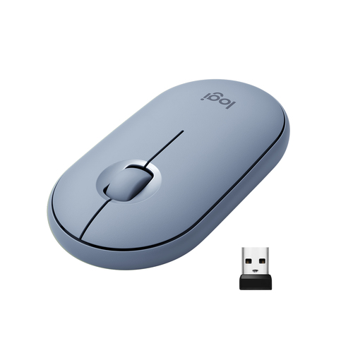 [910-005719] Logitech Pebble M350, Ambidextre, Optique, RF sans fil + Bluetooth, 1000 DPI, Bleu, Gris