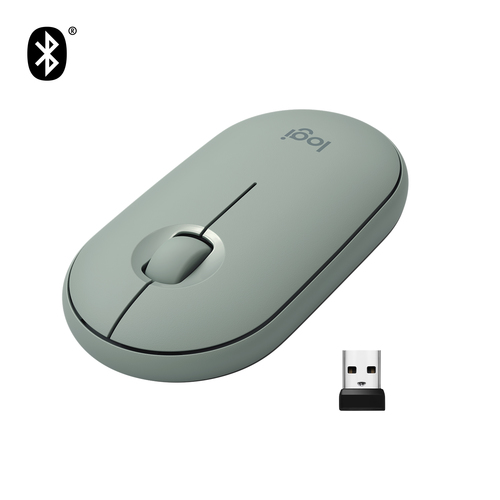 [910-005720] Logitech Pebble M350, Ambidextre, Optique, RF sans fil + Bluetooth, 1000 DPI, Vert