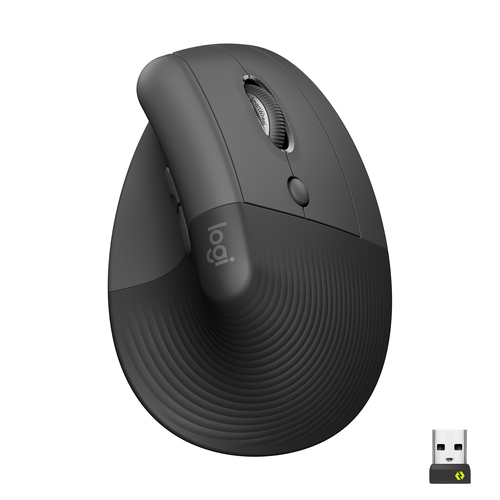 [910-006473] Logitech Lift, Droitier, Conception verticale, Optique, RF sans fil + Bluetooth, 4000 DPI, Graphite