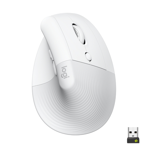 [910-006475] Logitech Lift, Droitier, Conception verticale, Optique, RF sans fil + Bluetooth, 4000 DPI, Blanc